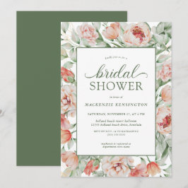 Convite Chá de panela Verde Elegante Floral Blush Sage