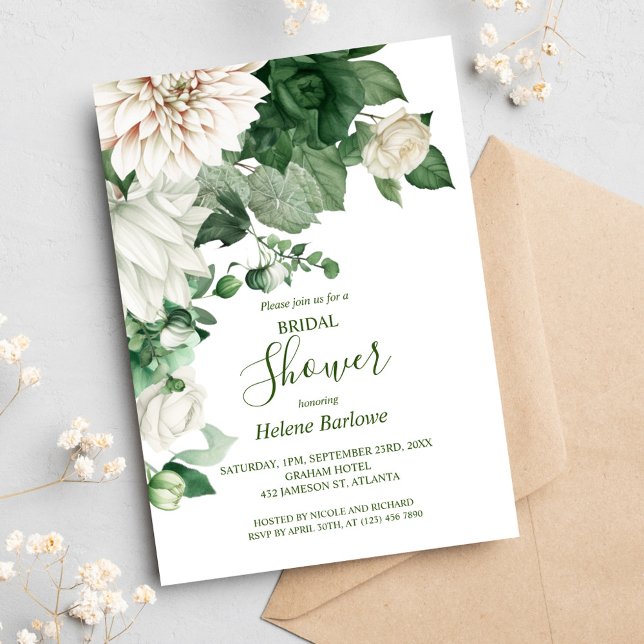 Convite Chá de panela Verde Elegante Russo Moderno (Modern Rustic Elegant Emerald Green Bridal Shower Invitation)