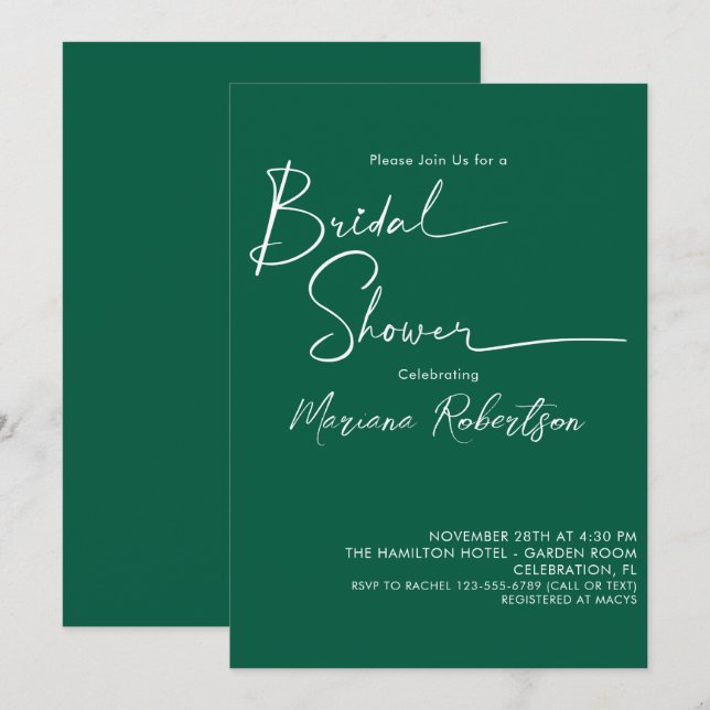 Convite Chá de panela Verde Esmeralda Moderno (Frente/Verso)