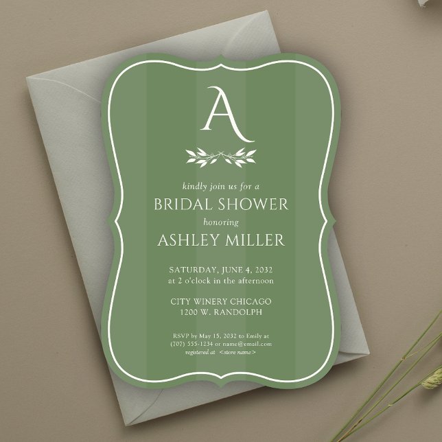 Convite Chá de panela verde esticado com monograma minimal (Criador carregado)