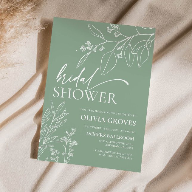 Convite Chá de panela Verde Floral Sage (Criador carregado)