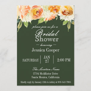 Convite Chá de panela Verde Floresta Floral de Aquarela