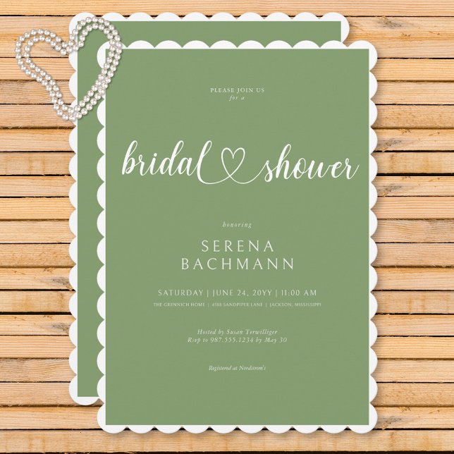 Convite Chá de panela Verde Romântico Mínimo Moderno (Modern Romantic Minimal Sage Green Bridal Shower Invitation)