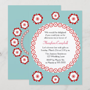 Convite Chá de panela Vermelho Teal de Garland Floral