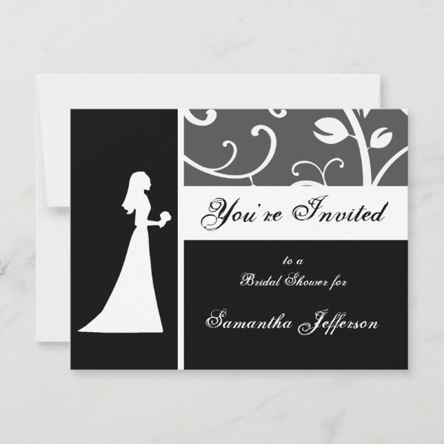 Convite Chá de panela, videiras preto e branco (Frente)