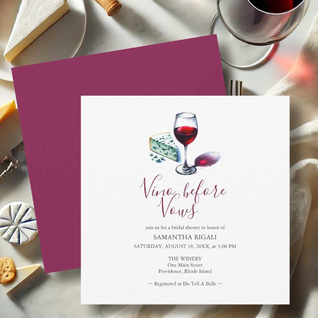 Convite Chá de panela Vino Before Vows (Wine bridal shower invitations hand drawn red wine and cheese exclusive to Do Tell A Belle)