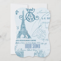 chá de panela vintage da torre eiffel paris azul