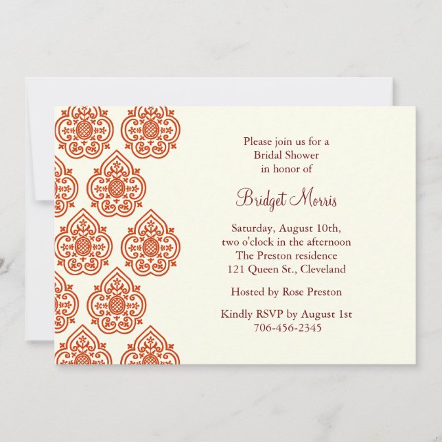 Convite Chá de panela Vintage Damask (Frente)