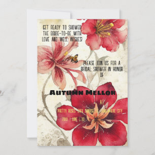 Convite Chá de panela Vintage Ephemera Red Lillies