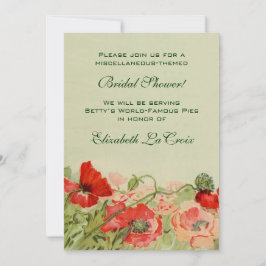 Convite Chá de panela Vintage, Flor Vermelho Picado Floral