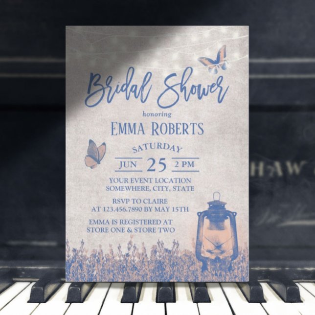 Convite Chá de panela Vintage Lantern Butterfly & Flowers (Criador carregado)