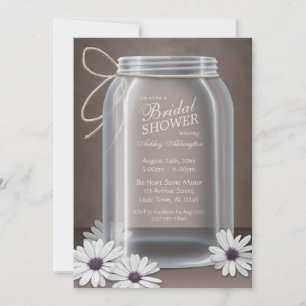Convite Chá de panela Vintage Mason Jar Daisy Brown