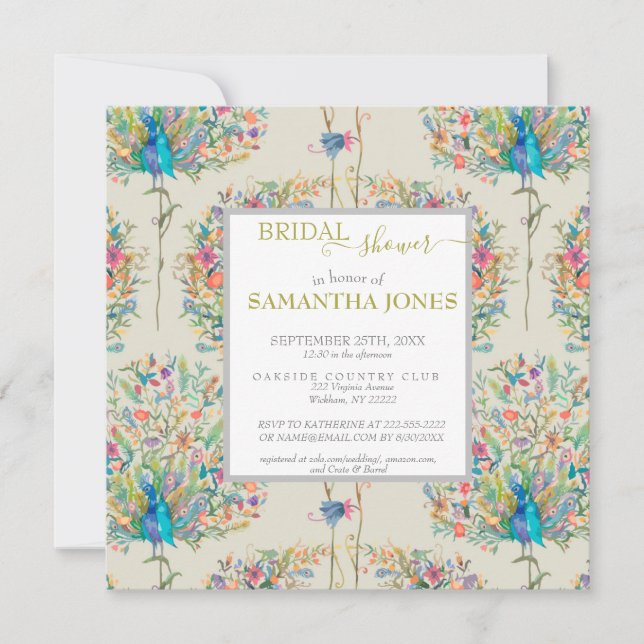 Convite Chá de panela Vintage Peacock (Frente)