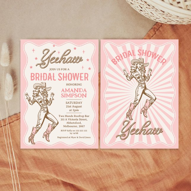 Convite Chá de panela Vintage Western Cowgirl (Vintage Cowgirl Bridal Shower Invitation, Western Bridal Shower Invitation, Pink Brown, Rope Text, )