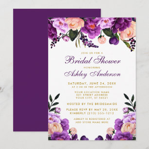 Convite Chá de panela Violet Floral Dourado Invite P