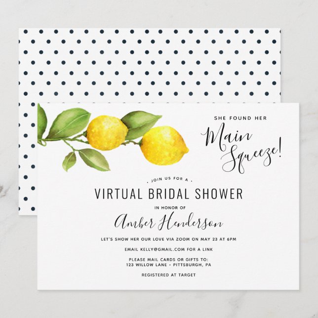 Convite Chá de panela virtual de limões de compressão prin (Frente/Verso)
