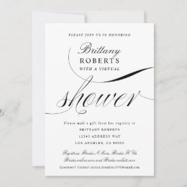 Convite Chá de panela Virtual de Script Elegante Preto e B