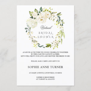 Convite Chá de panela Virtual Floral Branco Elegante por C