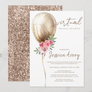 Convite Chá de panela virtual Luxury Beige Balloon Glitte