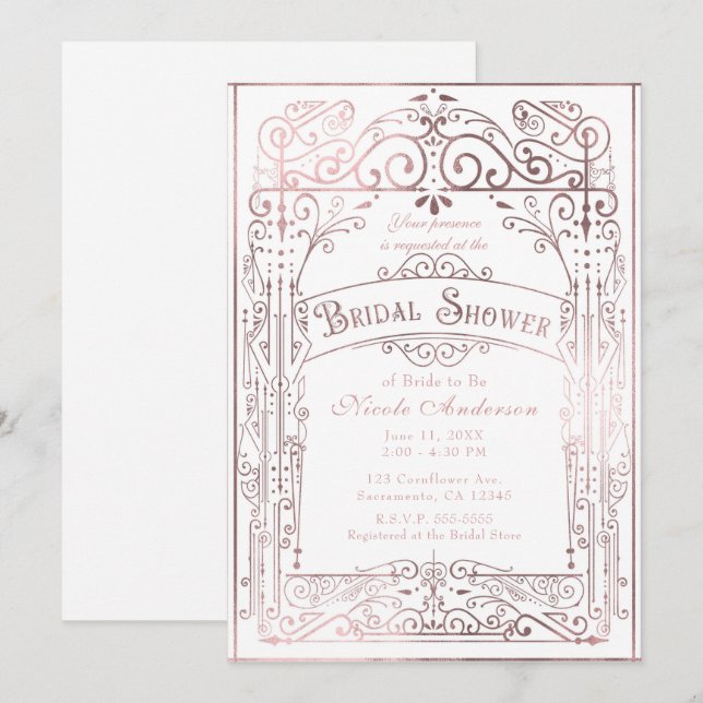 Convite Chá de panela Vitoriano Rosa e branco (Frente/Verso)