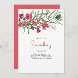 Convite Chá de panela Watercolor Evergreen e Red Berries