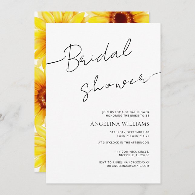 Convite Chá de panela Watercolor Girassol (Frente/Verso)