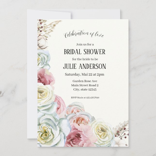 Convite Chá de panela Watercolor rosa pálido creme mole (Frente)