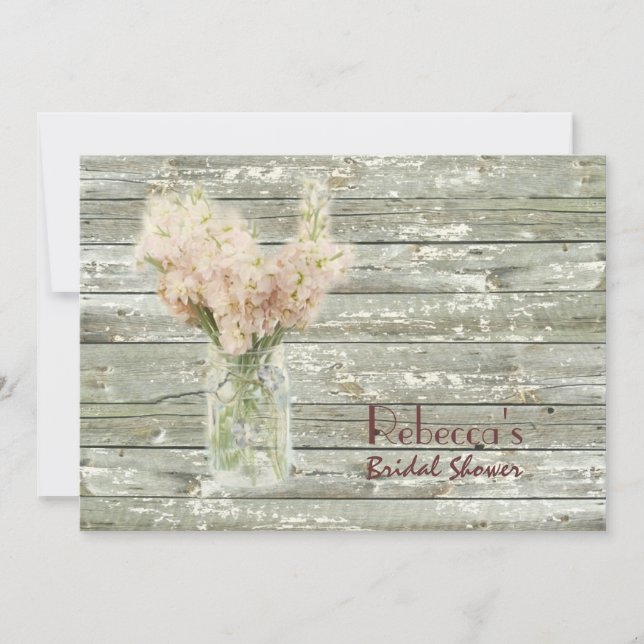 Convite chá de panela wedding de madeira do frasco de (Frente)