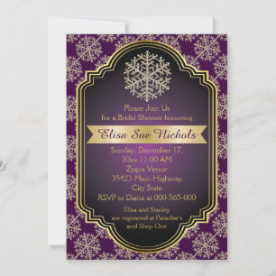Convite Chá de panela wedding do floco de neve Dourado e
