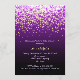 Convite Chá de panela wedding roxo das luzes Sparkling