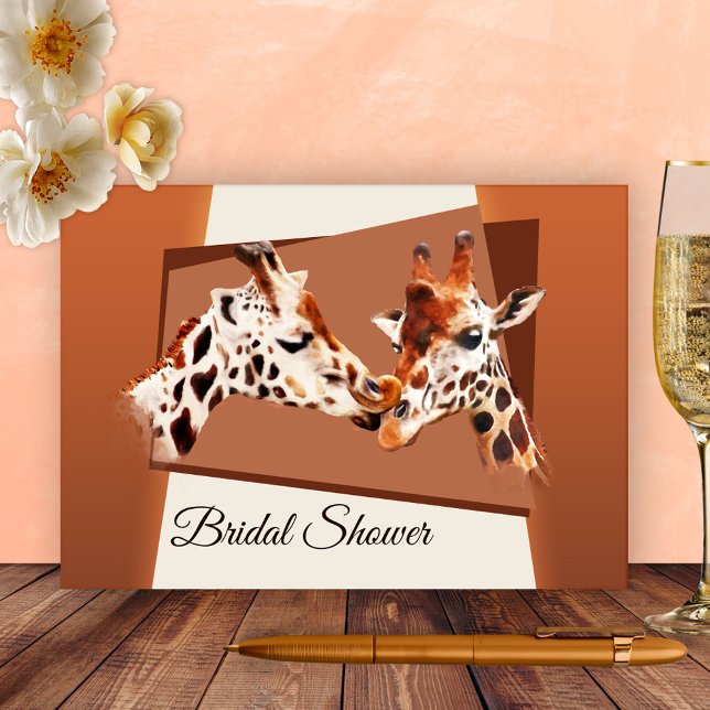 Convite Chá de panela Whimsical Giraffe (Bridal shower invitation featuring a painting of two cute giraffes - zoo - safari - animals)