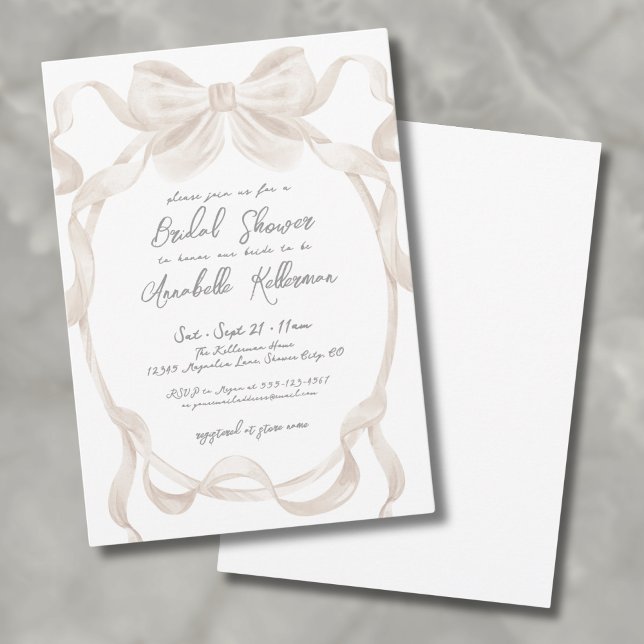 Convite Chá de panela Whimsical Romântico Elegante (Elegant Romantic Bow Whimsical Bridal Shower Invitation)