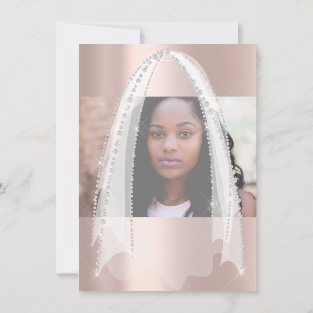 Convite Chá de panela White Spark Rosa Veil Foto (Verso)