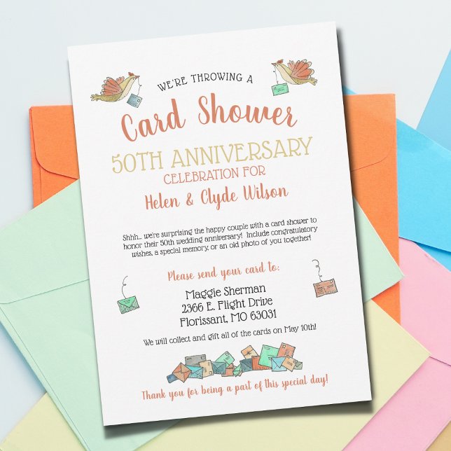 Convite chá de placa de aniversário de 50 anos ilustrado (Criador carregado)