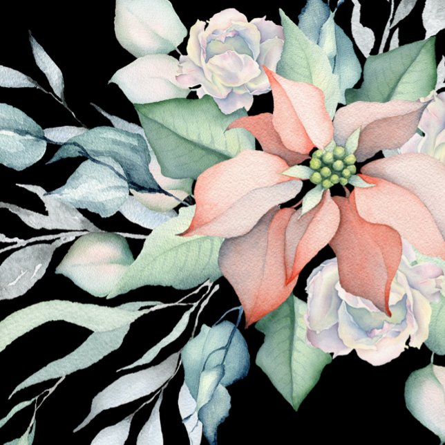 Convite Chá de Poinsettia Rosa, Aquarelas, Feriados De Inv (Criador carregado)