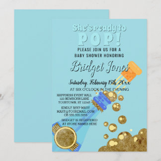 Convite Chá de Pop para Champagne Baby Blue Boy