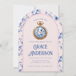 Convite Chá de Relógio Pocket Chinoiserie Rosa e Azul