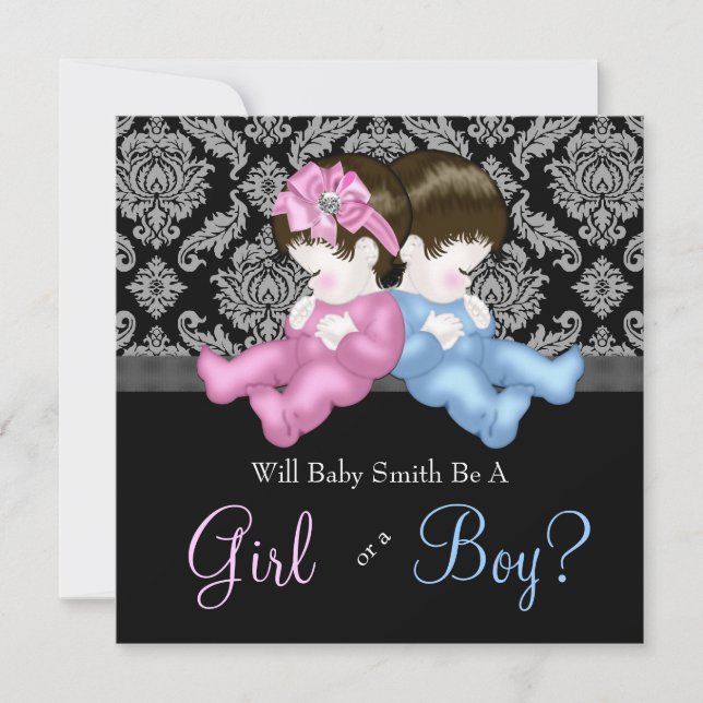 Convite Chá de Revisão do Gênero do Damasco Negro Elegante (Frente)