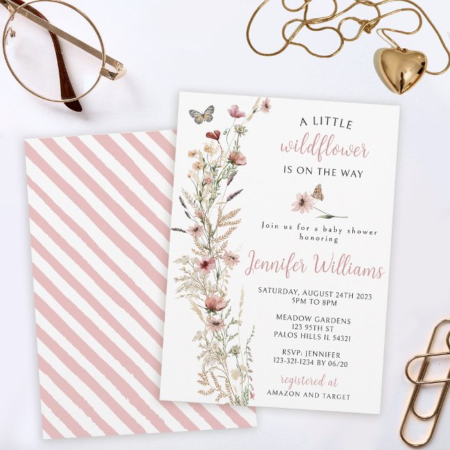 Convite Chá de rosa dourada de flor silvestre de aquarela (Criador carregado)