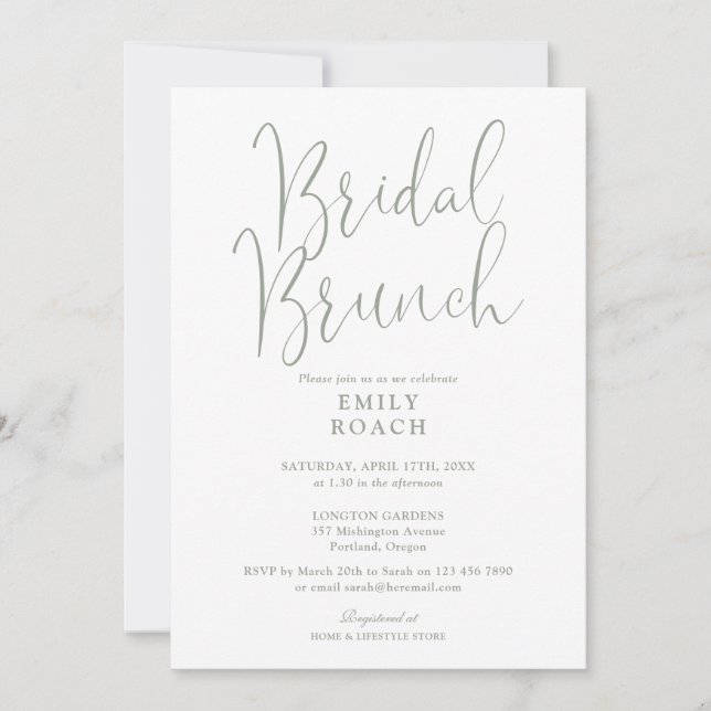 Convite Chá de Sage Green Elegant Script Bridal Bunch (Frente)