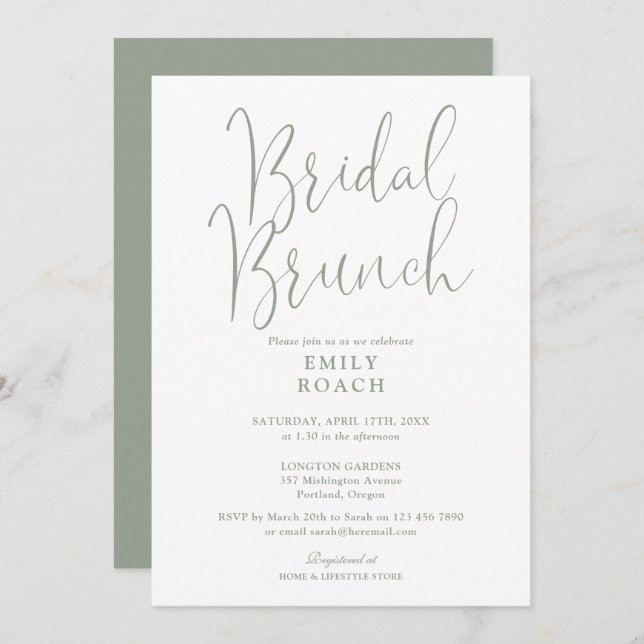 Convite Chá de Sage Green Elegant Script Bridal Bunch (Frente/Verso)