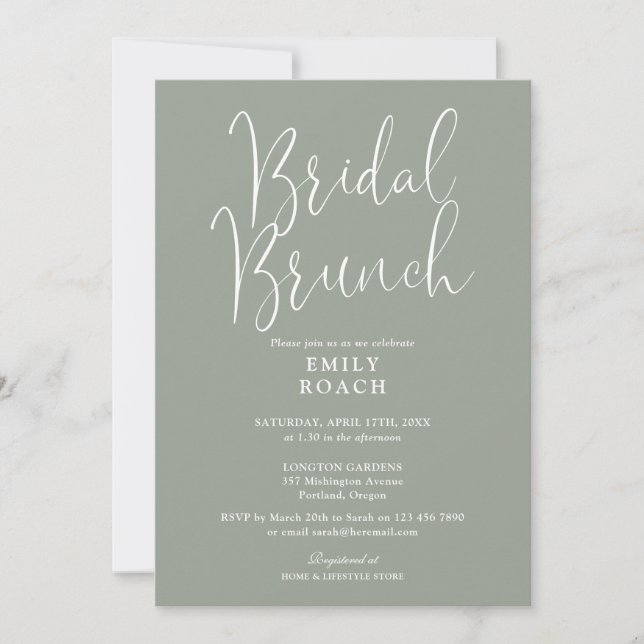 Convite Chá de Sage Green Elegant Script Bridal Bunch (Frente)