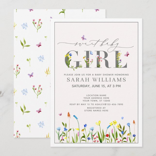 Convite Chá de Script bonito da Sweet Baby Girl (Frente/Verso)