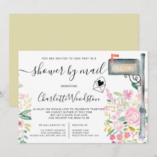 Convite chá de script de primavera aquarela floral por co