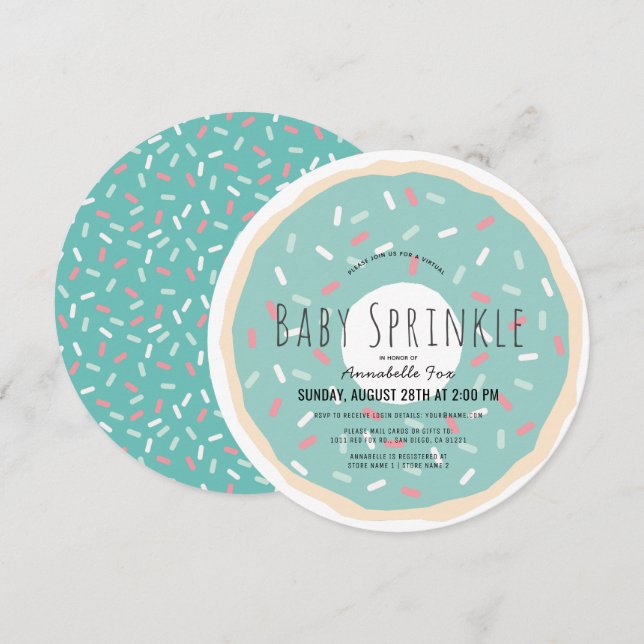 Convite Chá de Sprinkle Virtual Baby da Rosquinha Verde (Frente/Verso)