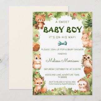 Convite Chá de Woodland Greenery Sweet Baby Boy