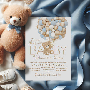 Convite Chá do Bear Blue Balloon Baby Boy