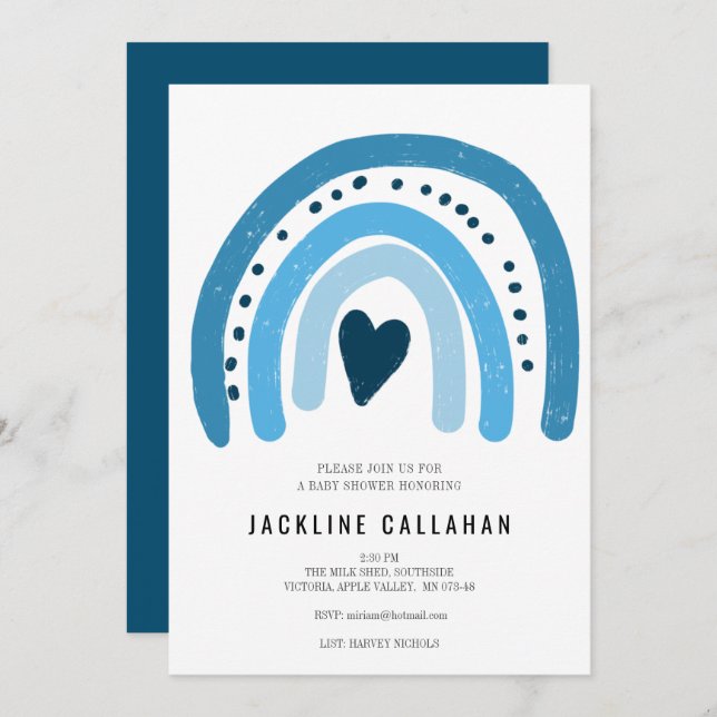 Convite Chá do Bebê do Arco-Íris Azul (Frente/Verso)