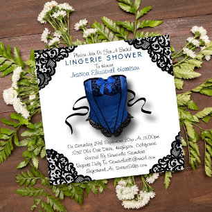 Convite Chá do Corset Azul e Lingerie Preta
