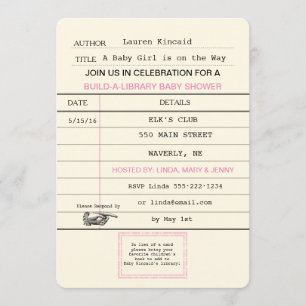 Convite Chá do Livro da Biblioteca da Baby Girl Vintage